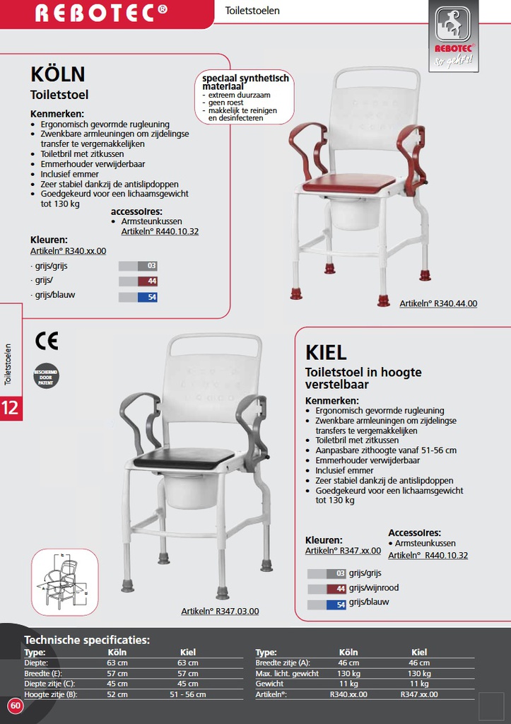 *Toiletstoel in hoogte verstelbaar incl. toiletemmer Kiel